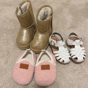 Gold, Pink, and White Kids Shoes Set